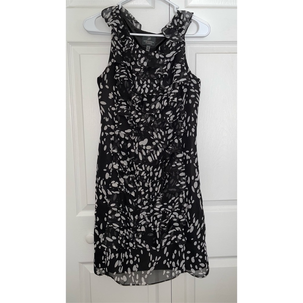 Adrianna Papell black and white ruffle dress